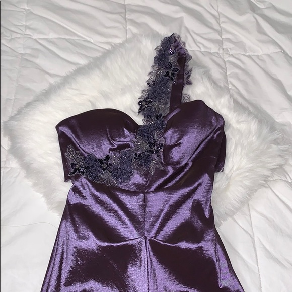 Purple One Shoulder Gown - Picture 2 of 6